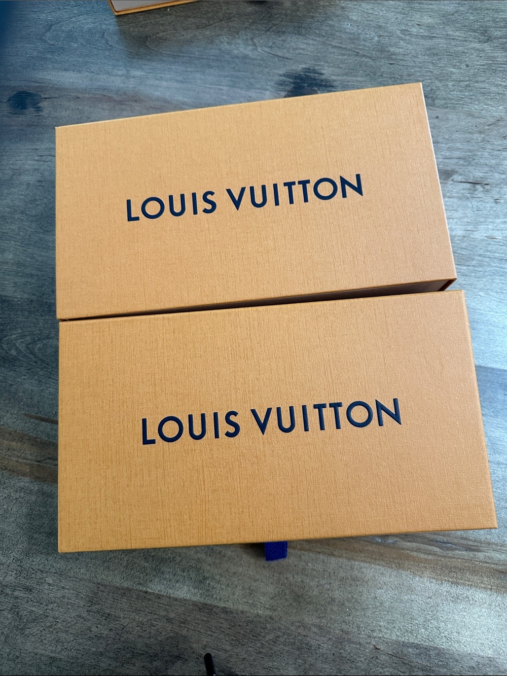 Louis Vuitton Orange Boxes with Navy Logo